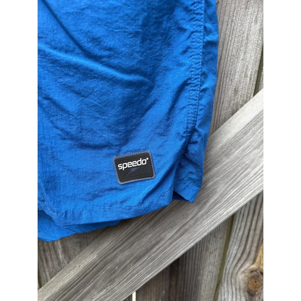 Speedo‎ Mens Swim Trunks Blue Elastic Waist Mesh Lined Pockets Royal Blue Shorts